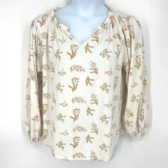 Elegantees Nepal Marigold Print Long Sleeve Stretch Cotton T Shirt Size 1X - Picture 7 of 7